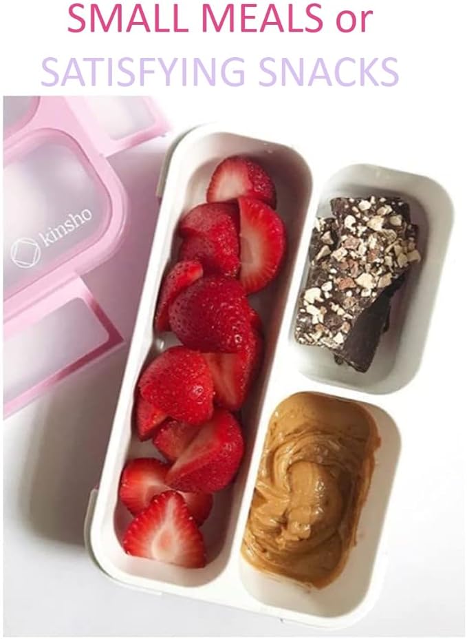 Kids Glitter Snack Container - Mini Bento Lunch-Box, Small Leakproof Container Boxes for Toddlers Girls Snacks Lunches, 3 Compartment - School Daycare Portion Containers, Pink Purple Sparkle Set of 2
