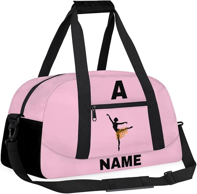 Personalize-Kids-Sports-Duffel-Bags With Custom Name Text Carry-On Overnight Travel Gym Lightweight Dance Pattern Sports Bags For Girls Boys Kids,Pink