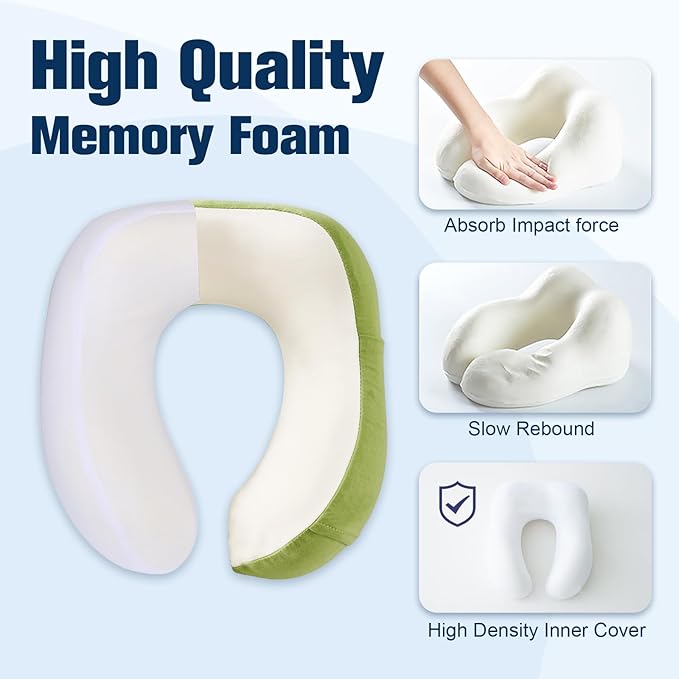 Neck Pillow for Traveling, Travel Pillows for Airplanes,100% Pure Memory Foam Travel Neck Pillow, Adjustable Flight Pillow, Portable Plane Accessories with Eye Mask, Earplugs, Carry Bag