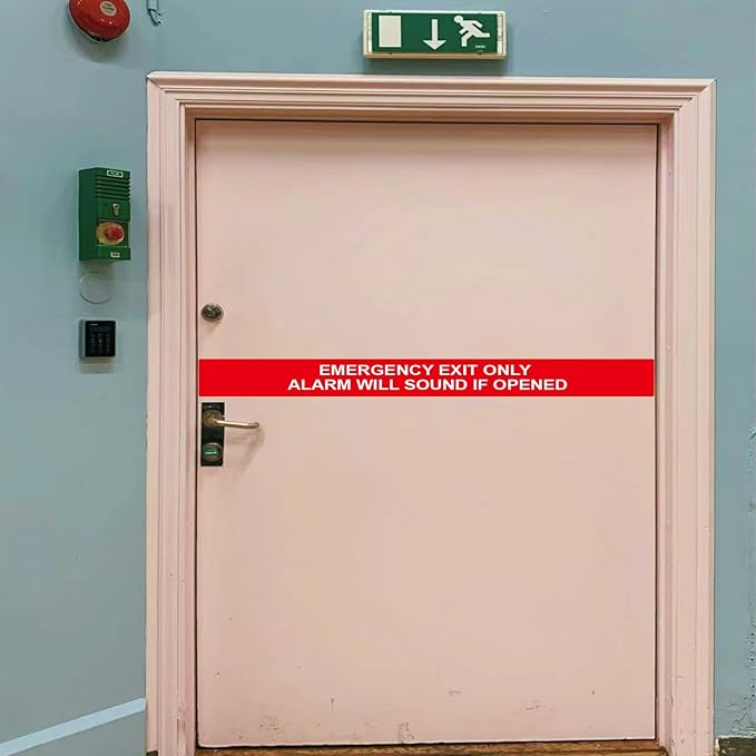 6 Pack Emergency Exit Only Alarm Will Sound If Door Is Opened Sign Sticker, Warning Safety Sign Waterproof Vinyl Label for Restaurant, Factory, Warehouse, Laboratory, Shopping Mall(24"x2")