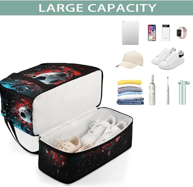 Football Break Sports Duffel Bag Lightweight Gym Bag with Shoe Compartment Waterproof Travel Weekender Bag for Women and Men