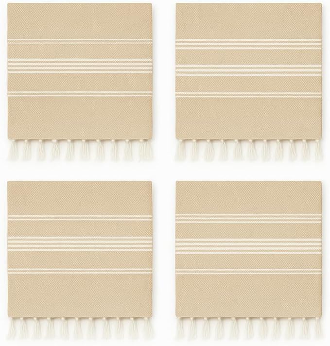 HAVLULAND Turkish Beach Towels Pack 4 – Oversized, Quick-Dry & Sand-Free | Lightweight, Absorbent Bath Towels for Travel, Pool, Vacation & Beach Blanket | 40” x 72” Bulk Set – Beige