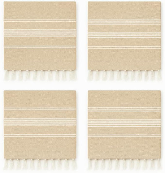 HAVLULAND Turkish Beach Towels Pack 4 – Oversized, Quick-Dry & Sand-Free | Lightweight, Absorbent Bath Towels for Travel, Pool, Vacation & Beach Blanket | 40” x 72” Bulk Set – Beige