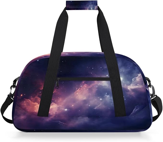 Purple Pink Nebula Sports Duffel Bags, Water-Resistant Gym Duffle Bag for Men Women, Lightweight Weekender Overnight Bag for Fitness, Workout, Travel