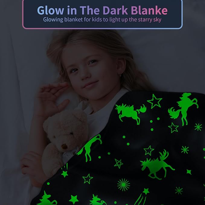 Unicorn Blanket for Girls, Glow in The Dark Blankets for Kids, Personalized Blankets for Baby/Toddler, Unicorns Gifts for Girls Age 1-12, Soft Fleece Blanket 30"x 40"