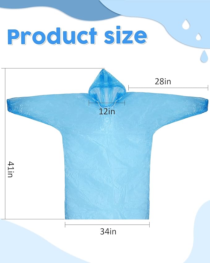 JaGely 80 Pack Disposable Adult Rain Ponchos Bulk Wedding Family Travel Theme Parks Homeless Hooded Elastic Outdoor Raincoat(Multicolor)