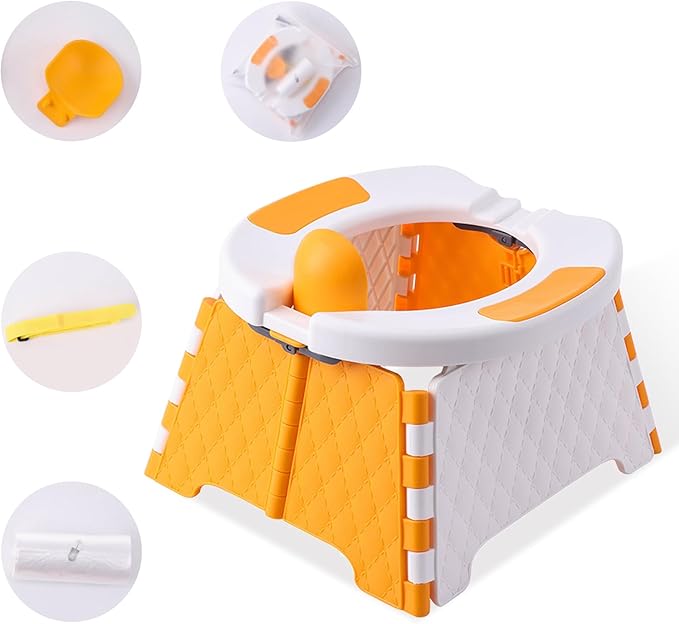 Foldable Travel Potty for Toddlers, Portable Potty Chair with Bag & 30 Pouches - Kids Toilet for Car, Camping, Indoor Outdoor - Splash-Proof Design, Easy Clean Training Seat(Orange)