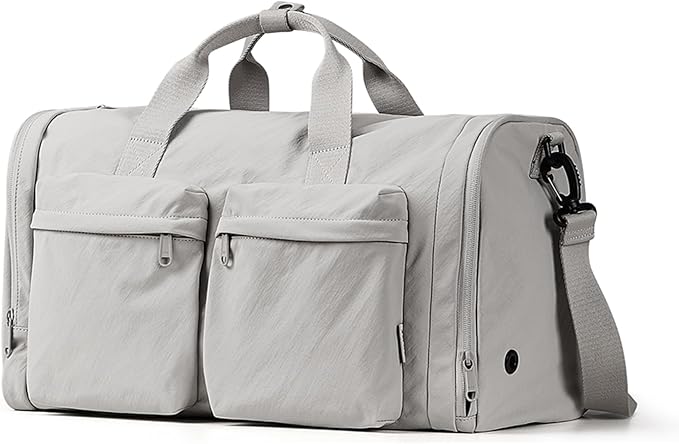 Foldable Travel Duffel Bag for Women with Shoes Compartment, 3 in 1 Carry on Gym Bag with Removable Dry Wet Bag, Lightweight&Water Resistant Duffel Bag for Travel,Sports&Workout, Elegant Gray
