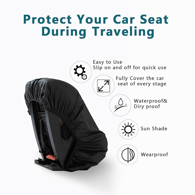 Car Seat Cover for Air Travel, Car Seat Travel Bag for Gate Check, Sun Shade, Waterproof, Dustproof & Abrasionproof, Covers and Blocks Out Heat & Sun| Baby Travel Accessories (Gray)