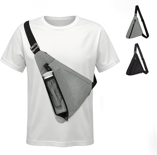 Sling Bag for Men, Anti-Theft Crossbody Chest Pack, Minimalist Daypack with Water Bottle Holder