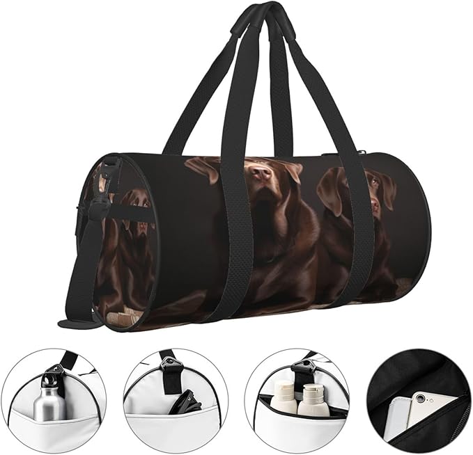 Brown Labrador Retriever Sports Gym Bag for Women Men Travel Duffel Bag Tote Weekender Bag Canvas Carry on Overnight Bag for Travel Swimming Fitness Workout Sports Duffle Bag