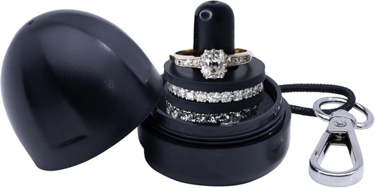 Ring Holder Keychain, Jewelry Organizer and Storage, Portable Waterproof Ring Holder, Pill Box Keychain Container, Gym Accessory, and Travel Ring Case (Black Onyx)