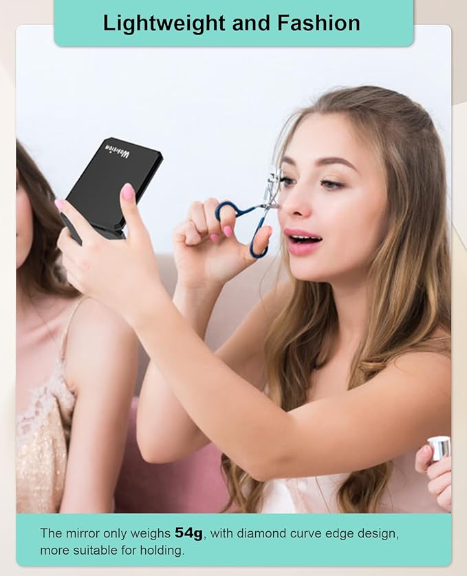 WOBSION Small Compact Mirror,1x/2x Travel Magnifying Mirror,2-Sided Handheld Portable Folding Mirror for Purse,Pocket,Gifts,Square(Black)