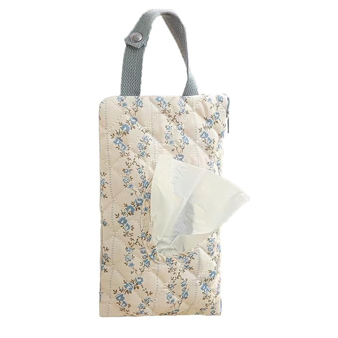 Quilted Baby Wipe Holder Quilted Wipe Pouch Portable Hanging Floral Wet Wipes Bag for Car, Stroller
