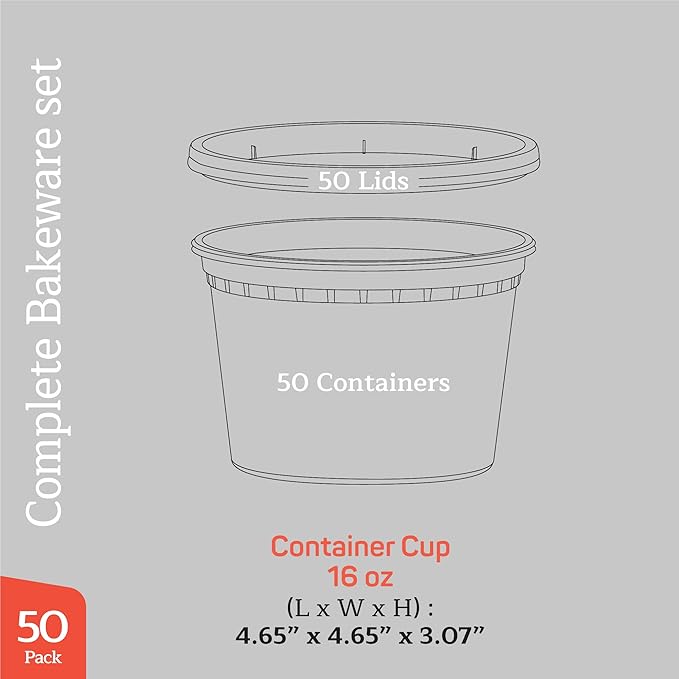 Plastic Deli Containers with Lids 16 oz (Pack of 50) – Leak-Proof, BPA-Free Food Storage Containers for Soup, Slime & Meal Prep, Stackable, Microwave, Dishwasher Safe, Reusable Clear Plastic