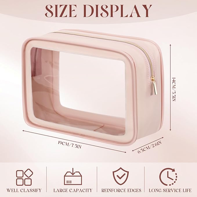 Hsei 6 Pcs Clear Makeup Bags with Color Edged TSA Approved Travel Toiletry Bags with Zipper Clear Cosmetic Bag Diaper Bag for Car Storage Organizer Wedding Essentials for Women Gift(Skin Tone)