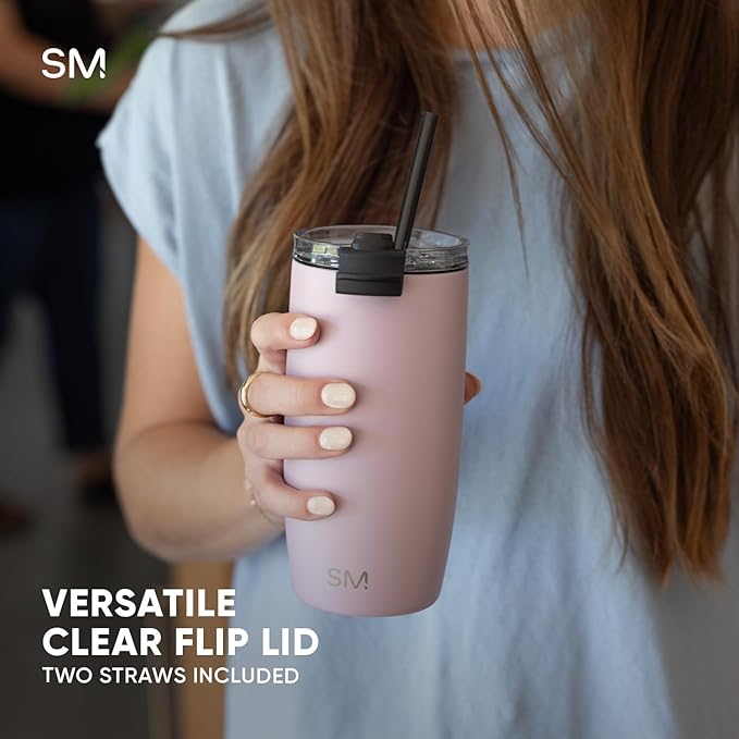 Simple Modern Travel Coffee Mug Tumbler with Flip Lid | Reusable Insulated Stainless Steel Cold Brew Iced Coffee Cup Thermos | Gifts for Women Men Him Her | Voyager Collection | 20oz | Blush