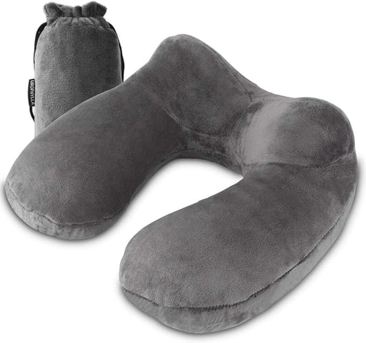 urophylla Inflatable Travel Pillow, Soft Velvet Inflatable Neck Pillow for Traveling, Airplanes, Train, Car, Office with Compact Bag, Breathable Washable Cover, Suit for Adults Sleeping - Grey