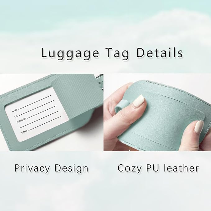 COSHAYSOO Green Passport Cover and Luggage Tag Set for Kids Teen Girls Women with Her Initial Letter, Fashionable Travel Bag Backpack Suitcase Identifier Gifts Teal L