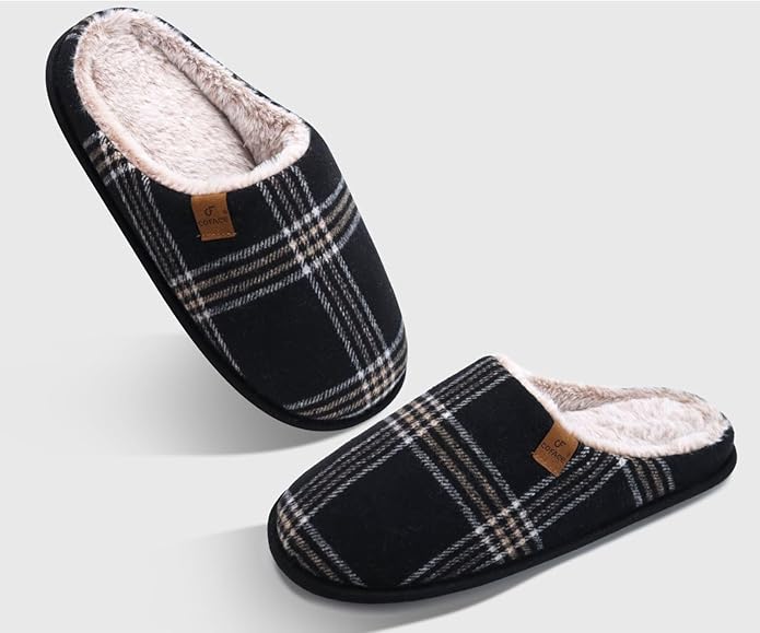COFACE Mens Cozy Memory Foam Scuff Slippers Casual Slip On Warm House Shoes Indoor/Outdoor Sandal Slippers With Arch Support Rubber Sole Size 7-15