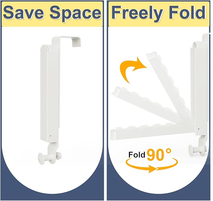 Over The Door Foldable Clothes Hanger - Metal Drying Rack with Towel Racks for Laundry, Bathroom - 1 Pack, White