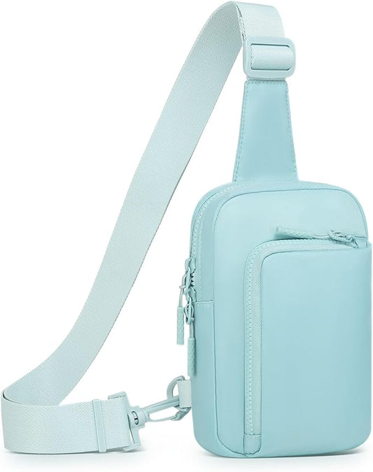 Mini Sling Bag for Men Women, Small Travel Fanny Packs Crossbody Anti Theft Reversible Nylon Chest Bag for Running Hiking (Blue)