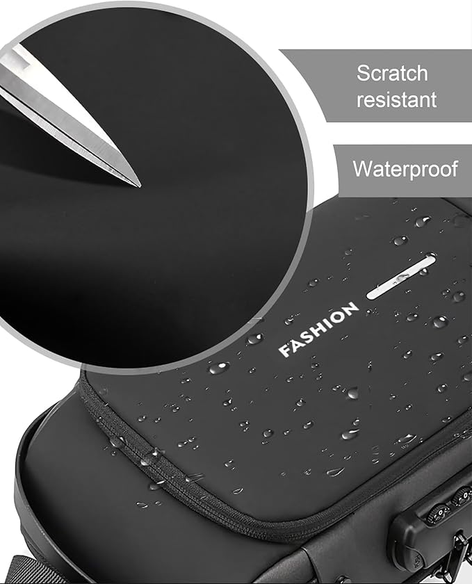Sling Bag for Men Women, Black Anti-theft Crossbody Bags with USB Charging Port Waterproof Crossbody Sling Backpack Shoulder Bag for Hiking Cycling Running Travel