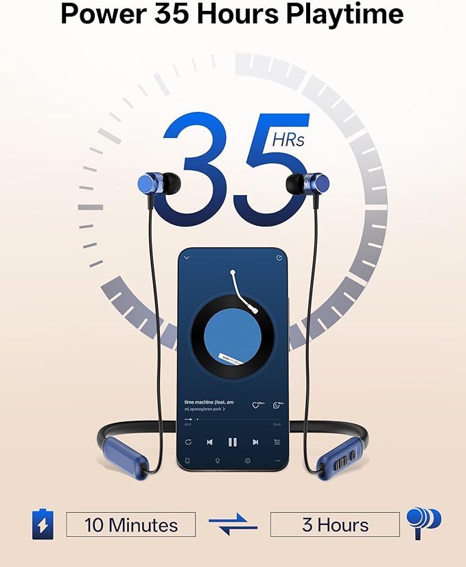 Neckband Bluetooth Headphones, Wireless Bluetooth 6.0 Earbuds with Microphone, Comfortably Light, Deep Bass Earphones 35H Playtime, IPX5 Waterproof, Magnetic Headset for Workout (Navy Blue)