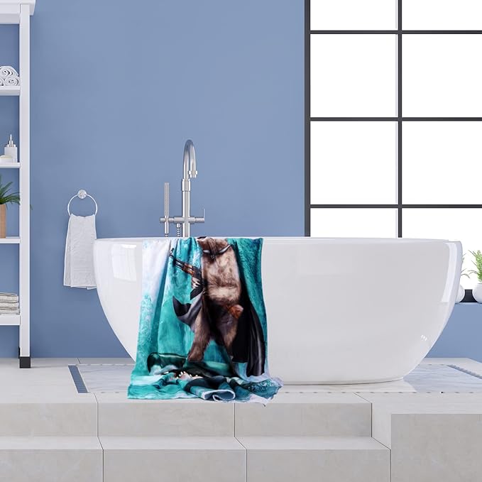 LIVILAN Funny Shark Bear Beach Towel, 30" x 60" Oversized Microfiber, Soft, Quick Dry, Sand Free, Ideal for Bath, Pool, Travel, Unique Shark & Bear Gifts for Men, Boys, Teens