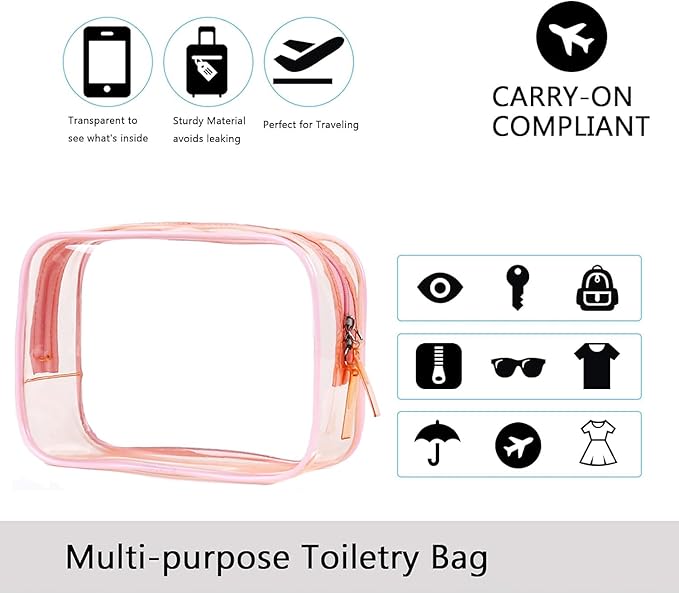 Buminee Clear Travel Toiletry Bag, Lightweight Transparent TSA Cosmetic Pouch, Multipurpose For Traveling - Purple 1 Pack