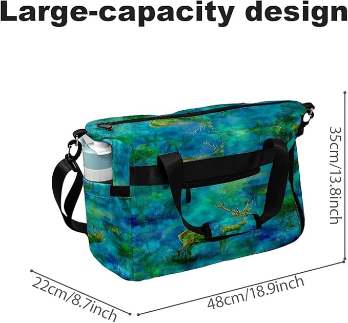 Ethereal Deer Blue Gym Bag for Women & Tennis Bag, Large Sports Duffel Bag Waterproof with Ventilated Shoe Compartment & Front Racket Sleeve, Lightweight Travel Weekender Overnight Bag