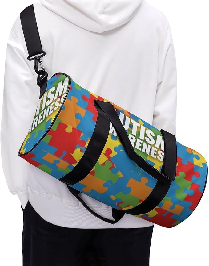 Lightweight Travel Sports Carry On Bag Autism Awareness Colorful Puzzles Basketball Football Weekender Bag Sport Gym Fitness Tote