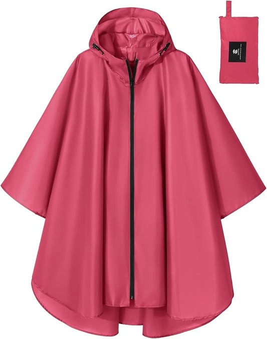 SaphiRose Lightweight Waterproof Rain Poncho for Adults with Hood Portable Rainwear for Outdoor