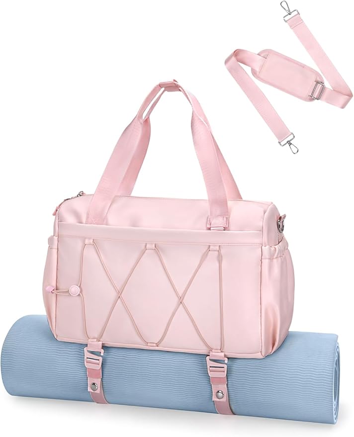 Small Gym Bag for Women with Yoga Mat Holder and Wet Compartment, Mini Gym Duffle Bag Yoga Bag with Water Bottle Pocket for Workout Travel, Pink