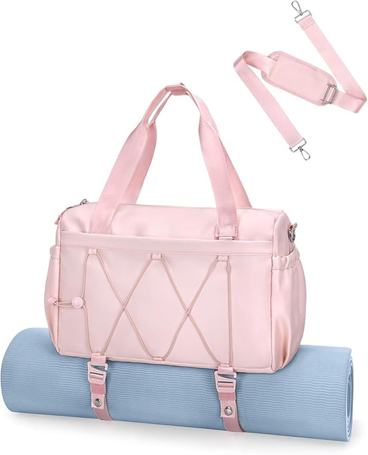 Small Gym Bag for Women with Yoga Mat Holder and Wet Compartment, Mini Gym Duffle Bag Yoga Bag with Water Bottle Pocket for Workout Travel, Pink