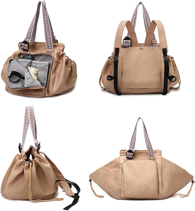 Everyday Bags for Women, Multifunctional Travel Organizer Bag, Large Capacity Tote Backpack, Large Diaper Bag with 15 Pockets, Crossbody and Shoulder Bag (khaki)