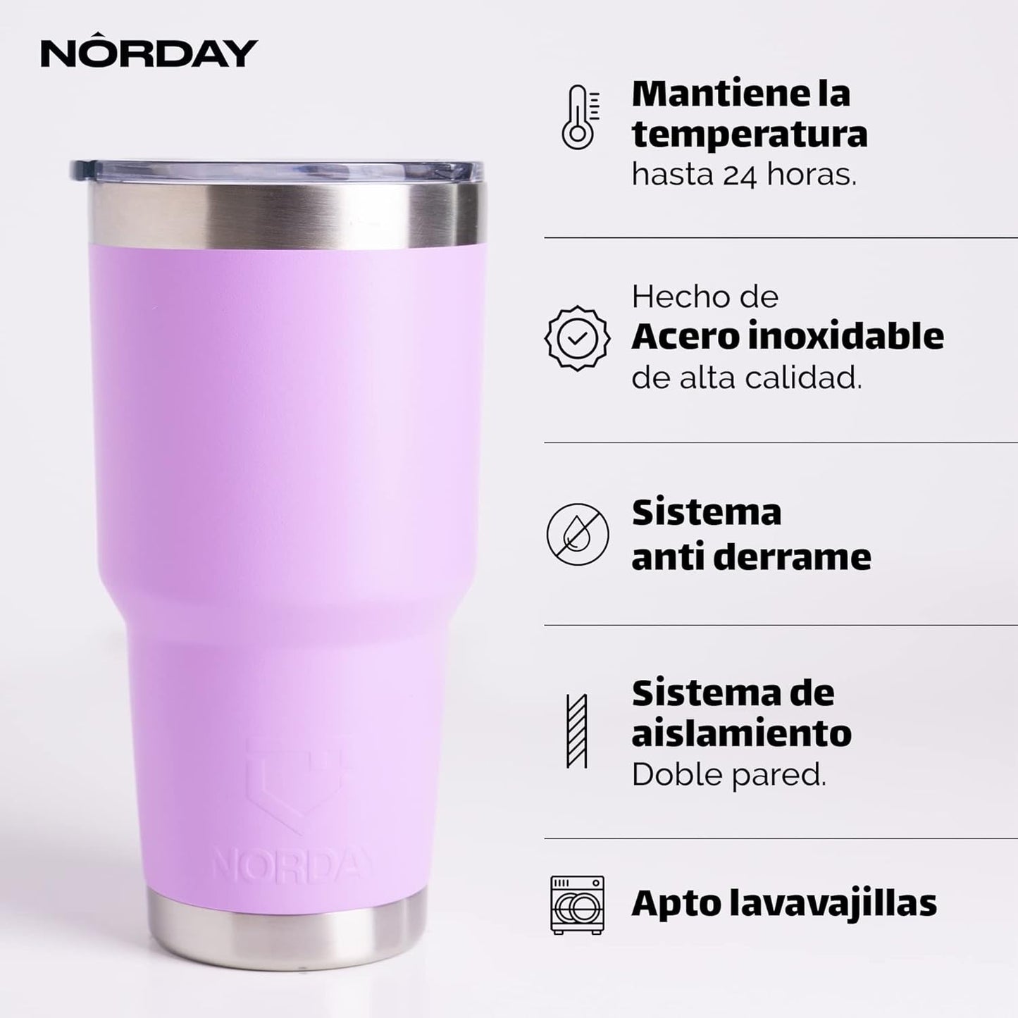 NORDAY | Tumbler with Lid - 30oz - Light Purple Insulated Tumbler - Stainless Steel Tumblers - Double Wall Insulated Travel Coffee Mug for Car Cup Holder - Keeps Temperature for 24hr - Anti Spill Lid