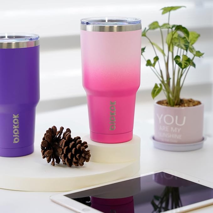 BJPKPK Insulated Tumbler with Clear Flip Lid and Straw, Reusable Stainless Steel Insulated Travel Cup,Orange,30oz