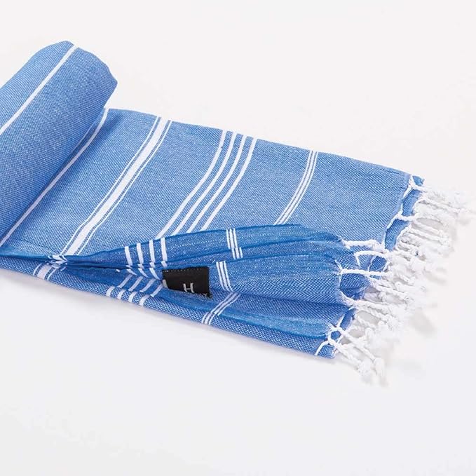 Hencely Turkish Beach Towel 37x68 Oversized, Sand-Free, Quick-Dry, Lightweight - Travel Essential for Pool & Bath - Striped 100% Cotton Bathroom Towels Accessories Gift (Blue)