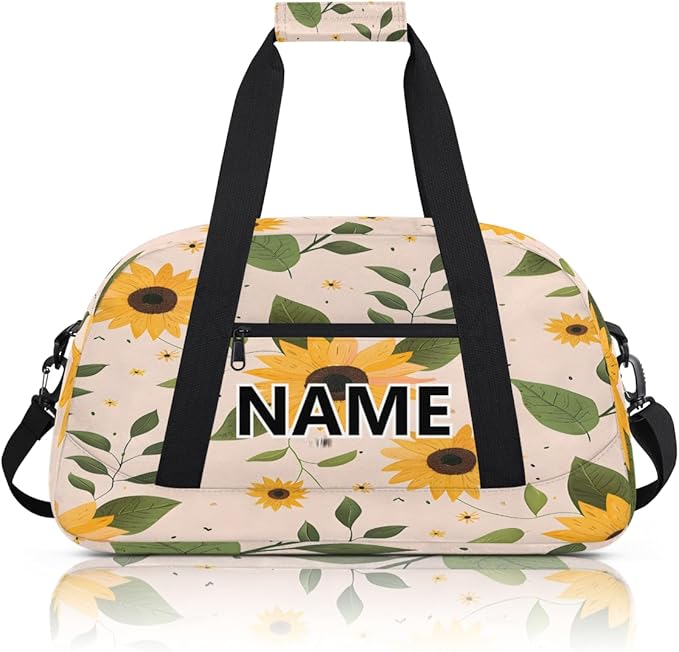 Sunflower Mini Gym Bag 18 inch for Women Men Waterproof Custom Floral Travel Duffel Bag Carry On Overnight Tote Nurse Bag for Work Fitness Hiking