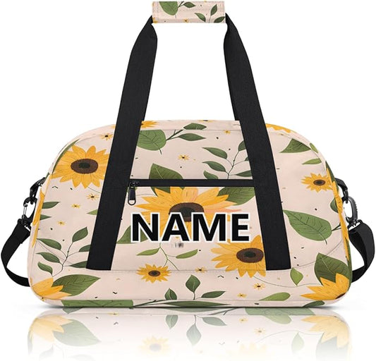 Sunflower Mini Gym Bag 18 inch for Women Men Waterproof Custom Floral Travel Duffel Bag Carry On Overnight Tote Nurse Bag for Work Fitness Hiking