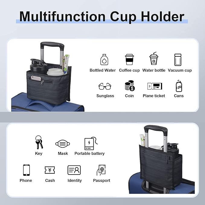Luggage Travel Cup Holder Attachment for Suitcase Drink Carrier Caddy, Coffee Mug and Tumblers, Traveler Carry on Hands Free Accessory- Gifts for Flight Attendants Travelers Accessories