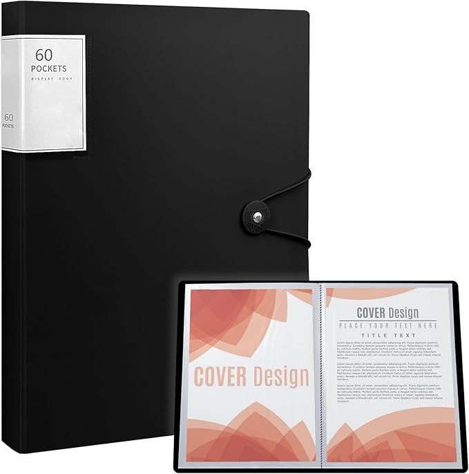 Presentation Binder with Clear Plastic Sleeves, Folder for Artwork, 60 Pockets Display 120 Pages of 8.5 X 11 or A4 Size Documents, Black