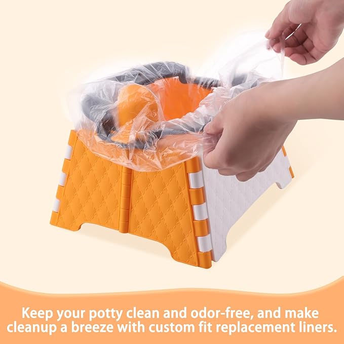 Foldable Travel Potty for Toddlers, Portable Potty Chair with Bag & 30 Pouches - Kids Toilet for Car, Camping, Indoor Outdoor - Splash-Proof Design, Easy Clean Training Seat(Orange)