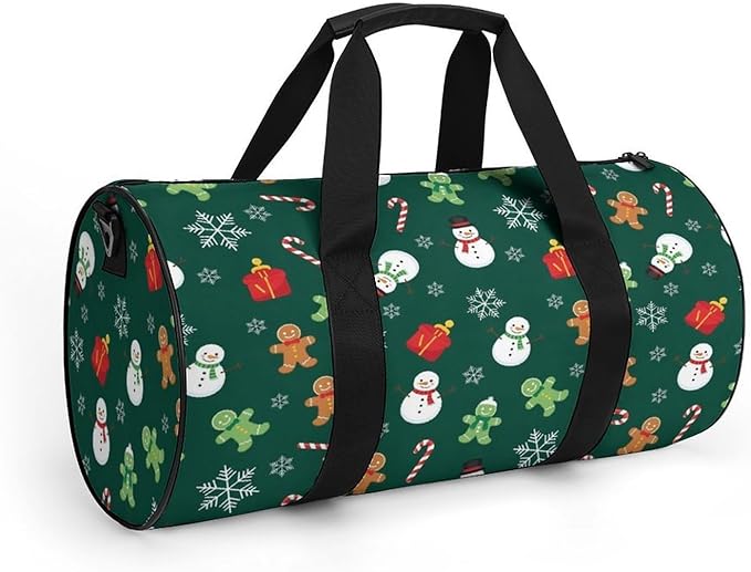 Foldable Gym Travel Bag Basketball Football Weekender Bag Carry on Beach Yoga Overnight Luggage Bags (Christmas Gingerbread Green)