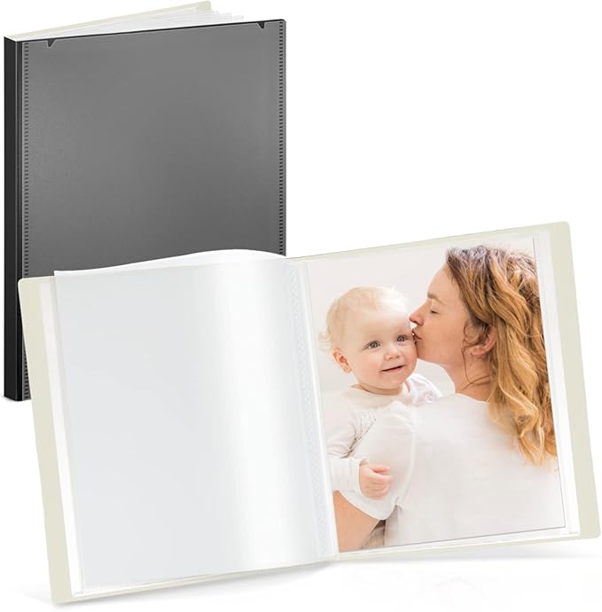 CRANBURY Portfolio Binder for 8x10 Photos (Black), Poly Plastic 8 x 10 Art Presentation Book with Clear Plastic Sleeves, 24 Pages Hold 48 Pictures, 10x8 Photo Book with Customizable Front Pocket