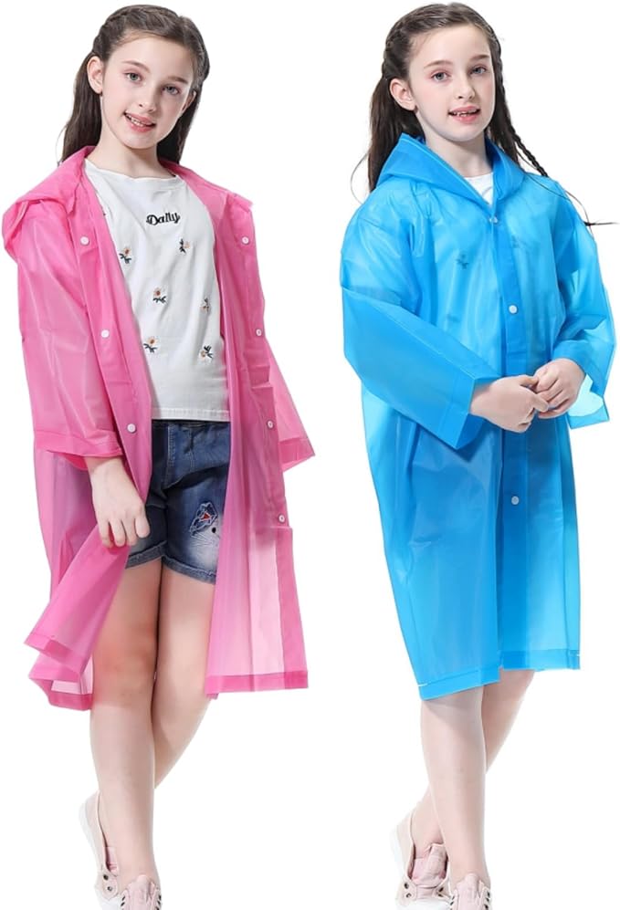 Kids Rain Poncho, Reusable EVA Children Raincoat for 6-13 Girls Boys, Waterproof Rain Jackets Rainwear with Hood