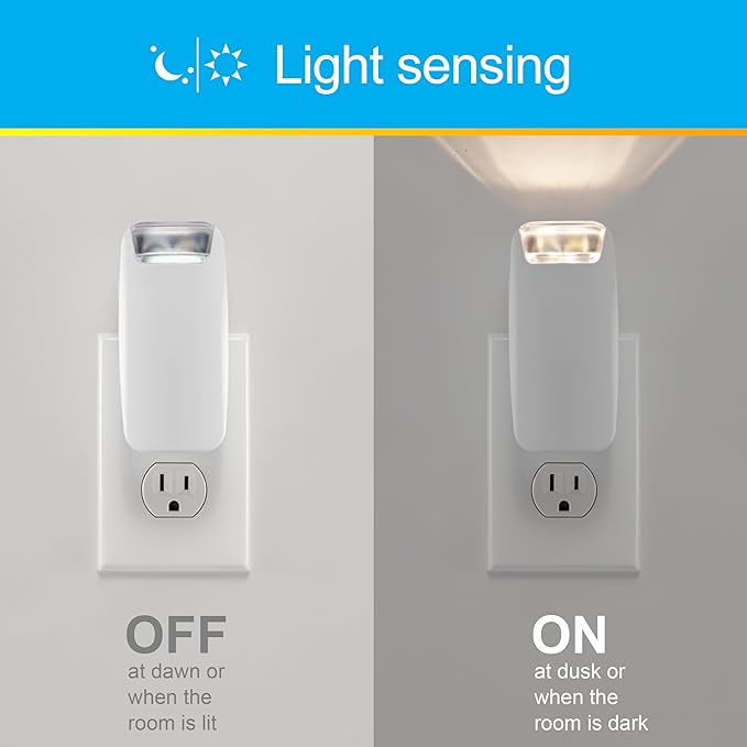 GE 4-in-1 Power Outage Plug in Night Light LED Flashlight for Dorm Room, Apartment Essentials, Battery Operated Lights Emergency Supplies, Dusk to Dawn Sensor Nightlight, 2 Pack, White 49578