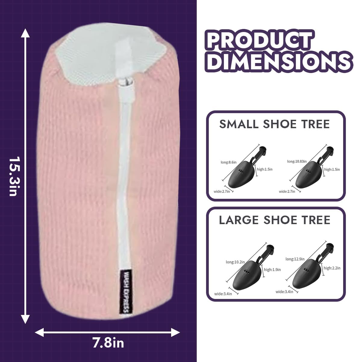 Shoe Cleaning Kit: Shoe Washing Bag (2pcs), Mesh Laundry Bag for Shoe Dryer and Adjustable Shoe Trees (5 pc kit)