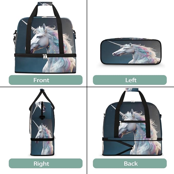 Rainbow Galaxy Animal Unicorn Large Weekender Bag with Shoe Compartment Travel Duffel Bags for Women Carry On Hospital Overnight Bag Foldable Personal Item Travel Bags Tote Gym Sports Airplanes
